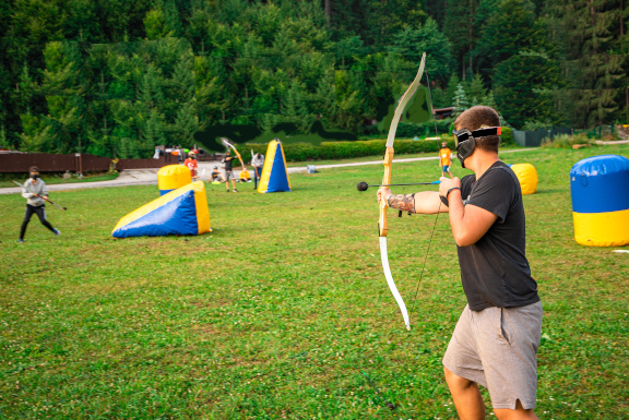 Contestants playing Archery Tag